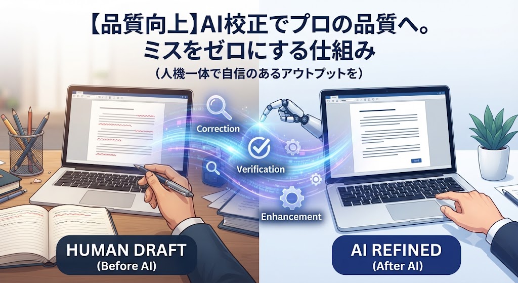 【品質向上】AI校正でプロの品質へ。ミスをゼロにする仕組み